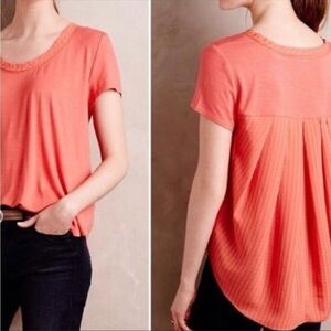 Anthropologie Deletta Coral Pleated Back Short Sleeve Tee